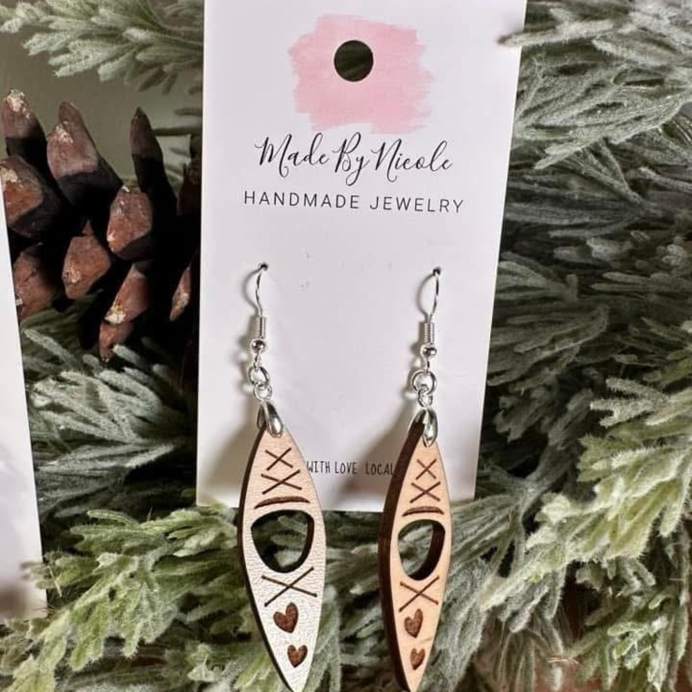 Hand Crafted Two-Tone Wooden Earrings - kayaking